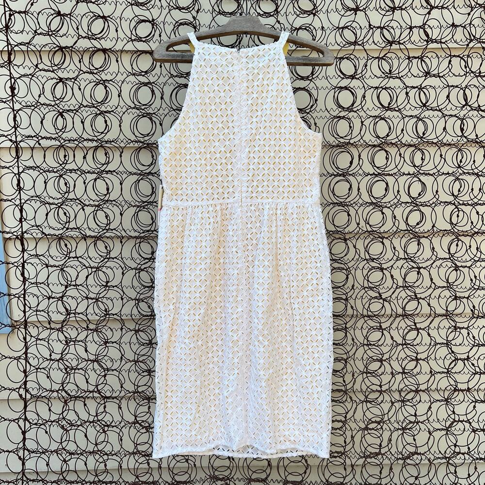 Calvin Klein White Eyelet Cotton Dress over yellow NWT Size 10